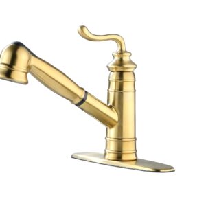 Derengge Brushed Gold Kitchen Faucet,Single Handle Kitchen Sink Faucet Pull Out Sprayer Kitchen Sink Faucet with Deck Plate, 1 Hole or 3 Hole Installation,F-825-BG