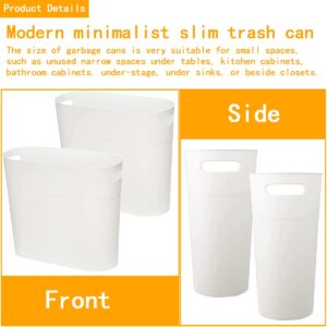 LOSYHU 2 Pack Small Narrow Trash Can with Handles 3.2 Gallon/12 L White Slim Waste Basket Office Narrow Garbage Bin Slim Garbage Container Bin Fits Bathroom, Under Desk, Home