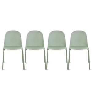 2xhome set of 4 modern stackable armless dining chairs, plastic shell seat with metal legs for indoor outdoor home kitchen patio cafe, green