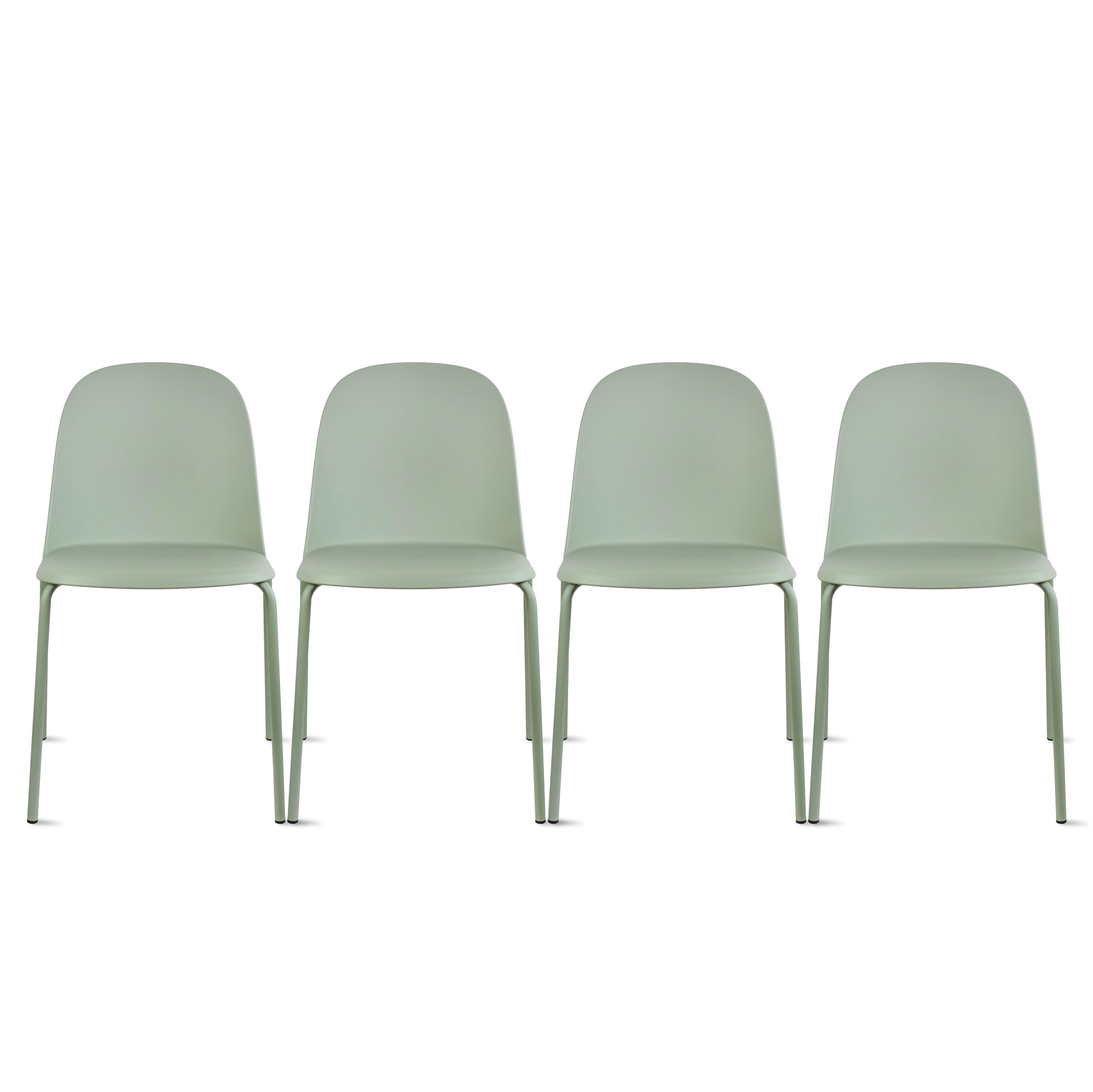 2xhome Set of 4 Modern Stackable Armless Dining Chairs, Plastic Shell Seat with Metal Legs for Indoor Outdoor Home Kitchen Patio Cafe, Green