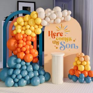 beaumode here comes the son balloon arch garland kit 149pcs for retro sun baby shower first trip around the sun sunshine theme birthday kids groovy boho party backdrop decoration (slate blue)