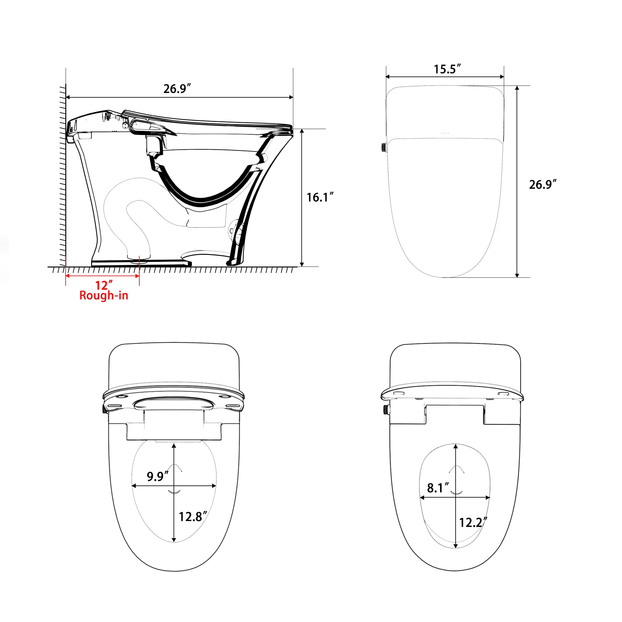 SUPERFLO Smart Toilet with Bidet Built in | One Piece Smart Toilet Bidet with Heated Seat & Night Light,Smart Toilets for Bathrooms(Warm Air Dryer, Auto Flush, Auto Open/Close Cover)