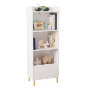 cuisinsmart bookshelf for kids, 4-tier children's bookshelf kid's book display, toy storage cabinet organizer bookcase for kid's room, playroom, nursery and kindergarten white