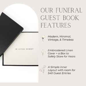 Funeral Guest Book for Memorial Service Sign In – Guest Book for Funeral w/ Black Keepsake Box - Modern Ivory Linen Hardcover Memory Book for Celebration of Life Guest Book with 540 Entries