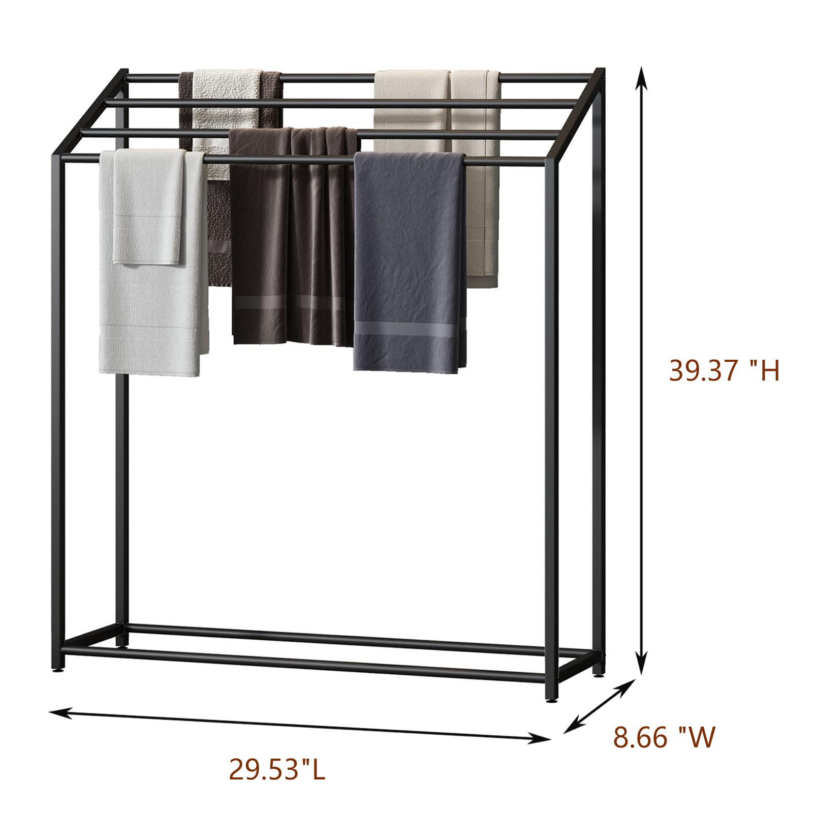 Bathroom Free Standing Towel Rack,Large 4 Tiers Metal Towel Bar Stand for Pool,Oversized Bath Towels Drying Rack Floor Blankets Rack (Black)