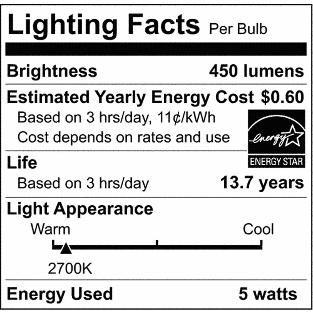 Satco S21872 5.5 Watt A15 LED Bulb, Clear, Intermediate Base, 2700K, 450 Lumens, 2-Pack