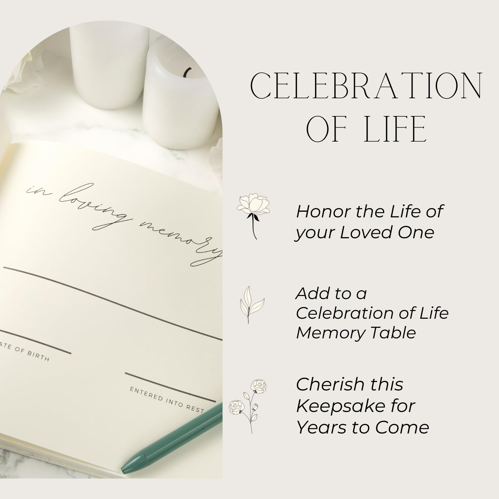 Funeral Guest Book for Memorial Service Sign In – Guest Book for Funeral w/ Black Keepsake Box - Modern Ivory Linen Hardcover Memory Book for Celebration of Life Guest Book with 540 Entries