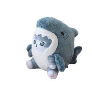 shark cat plush toy, cute fried shrimp shark stuffed animals doll, kawaii shark cat plush pillow toy birthday for kids boys girls (8inch, blue grey)