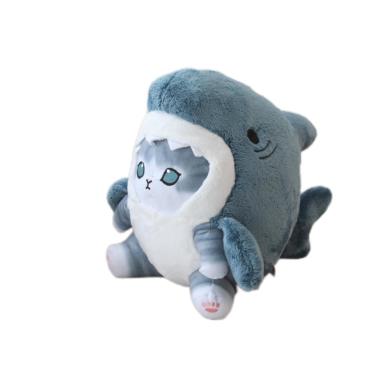 Shark Cat Plush Toy, Cute Fried Shrimp Shark Stuffed Animals Doll, Kawaii Shark Cat Plush Pillow Toy Birthday for Kids Boys Girls (8inch, Blue Grey)