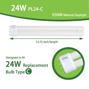 (2Pack) PL24-C 24W Replacement for OttLite B24553 T40J34 Fluorescent Light Bulb,24W Fluorescent Light Bulbs Tpye C,5500K Bright Natural Daylight,2G11 Base