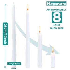 Hausware 36 Pack White Taper Candles, 8 Hour Burn Time,Unscented Dripless and Smokeless, 10 inch Elegant Premium Quality Dinner Candle for Home Décor, Restaurant, Wedding, Party Candlesticks