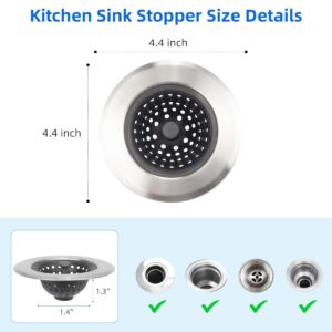 Kitchen Set of 2 Sink Strainers, Flexible Silicone Good Grip Kitchen Sink Drainers, Traps Food Debris and Prevents Clogs, Large Wide 4.5’ Diameter Rim (Silver Black)