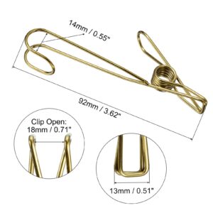 uxcell 20Pcs Clothespin with Hook Stainless Steel Universal Hanging Clips for Laundry Clothes Display Photo Storage Item (92mm Gold)