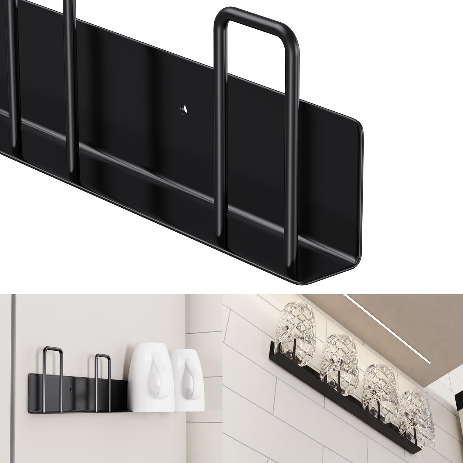 Geilihome Mug Wall Hooks No Drilling, Wall-Mounted Coffee Mug Holder Adhesive Glass Cup Rack Mug Hanger for Cupboard Storage, Kitchen Organizers, Cabinet Shelf Hanging Utensils (2pcs Black)