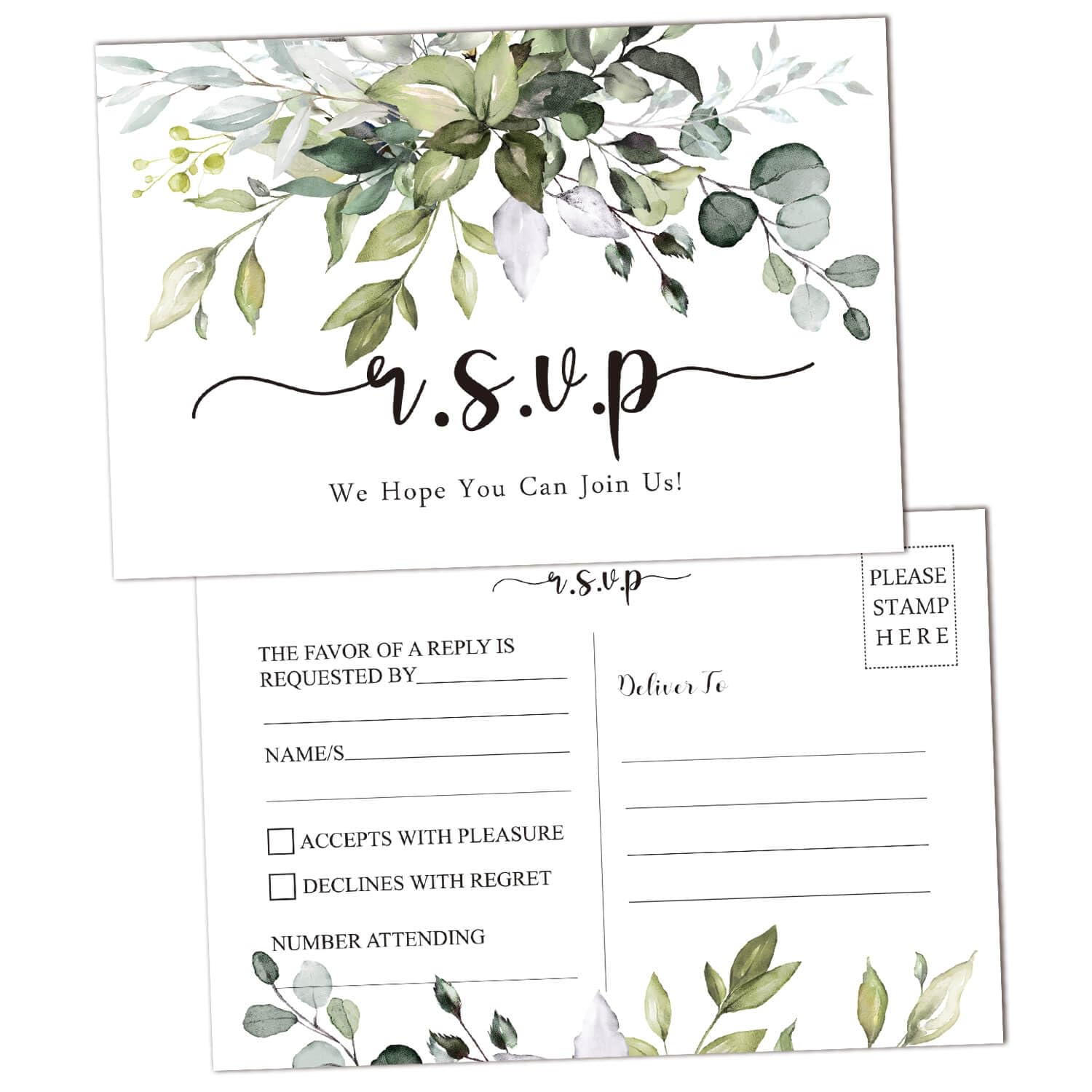 KORTTITALO 50 RSVP Postcards - Rustic leaf Response Cards, Blank with Mailing Side, Response Cards for Wedding, Bridal Shower, Baby Shower, Bachelorette Party.