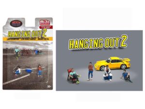 hanging out 2" 6 piece diecast figure set (4 figures, 1 seat, 1 cooler) limited edition to 3600 pieces worldwide for 1/64 scale models by american diorama ad-76518mj