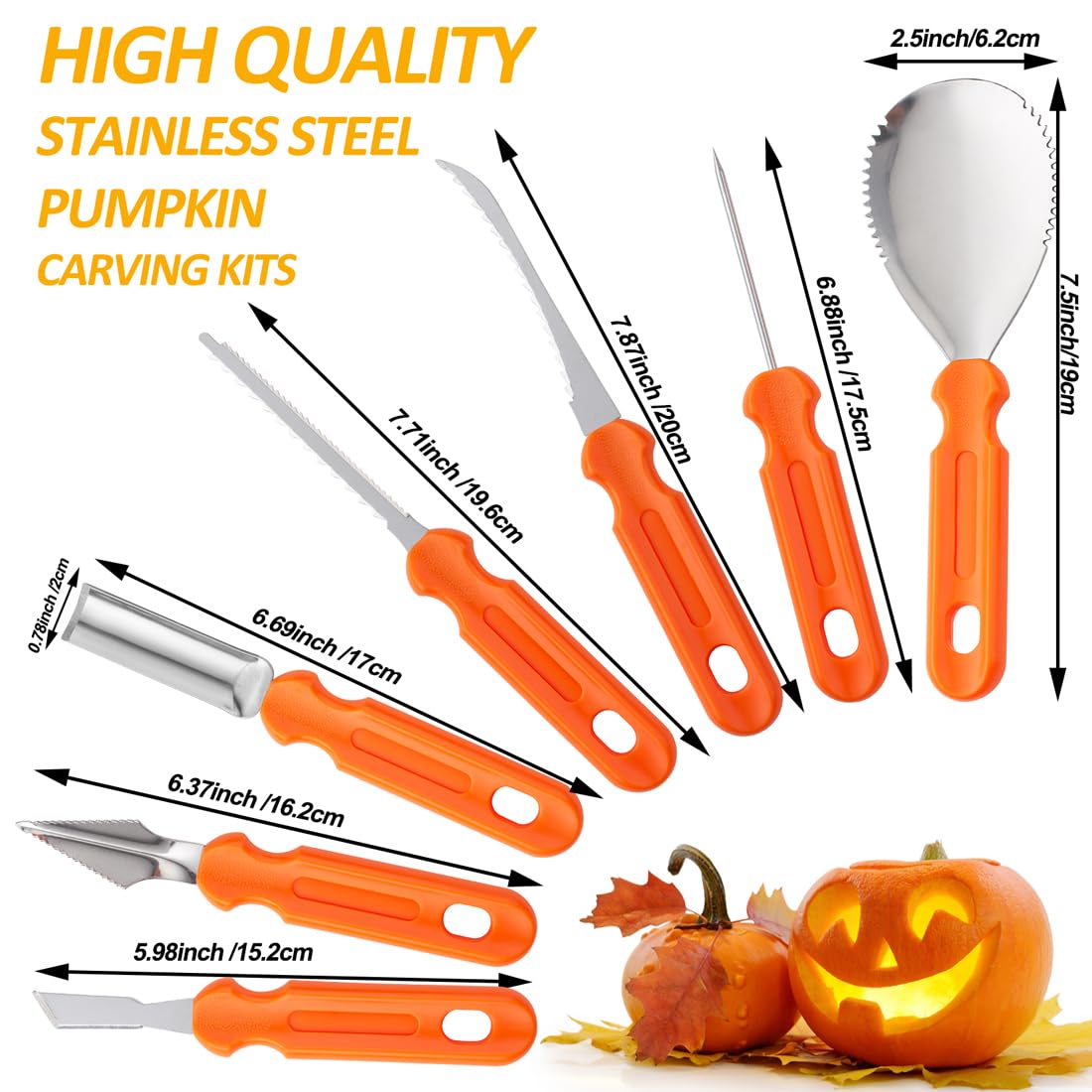 NWESTUN Halloween Pumpkin Carving Kit Tools, Professional Heavy Duty Carving Set, Stainless Steel Pumpkin Carving Set, Halloween Pumpkin Carving Tools-Gift for Halloween(7PCS)