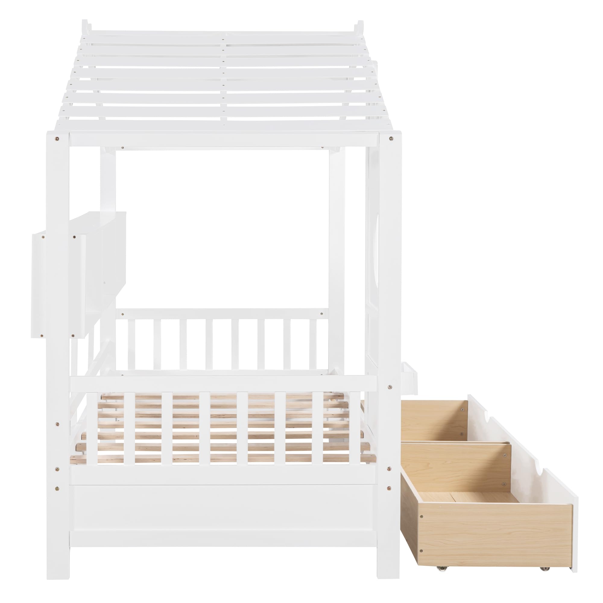 Bellemave Twin Size House Bed with 2 Storage Drawers,Kids Bed with Storage Shelves,Wooden House Bed Frame for Girls,Boys,Can be Decorated,White