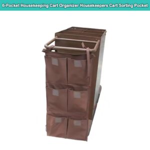 Replacement Janitorial Cart Bag, High Capacity Waterproof Thickened Housekeeping Commercial Janitorial Cleaning Cart Bag with 6 Brass Grommets - 25 Gallon (Vertical 6-Pocket - Brown)