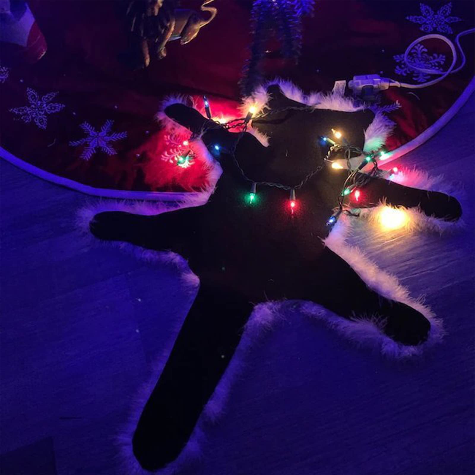 FQQWEE 23 Inch Cat Plush Carpet, Light up Fried Cat Rug Funny Christmas Lights Decoration, Furry Cat Blanket Area Rug, Plush Cat Rug Carpet for Home Bedroom Livingroom Xmas Decor(Warm light)