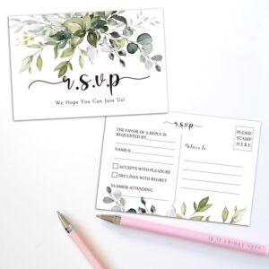 KORTTITALO 50 RSVP Postcards - Rustic leaf Response Cards, Blank with Mailing Side, Response Cards for Wedding, Bridal Shower, Baby Shower, Bachelorette Party.