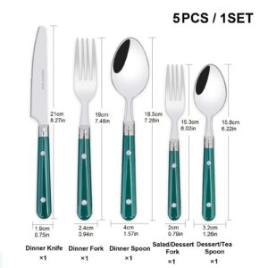 SENIDIKE 5/20/30-Piece Thickened Stainless Steel Silverware Flatware Cutlery Set Service for 1/4/6, Steak Knife And Fork Spoon Dessert Tea Spoon Fruit Fork, Durable Reusable White Blue Green Red