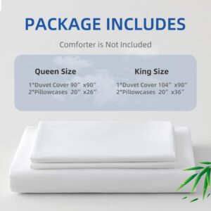 Levoo Cooling Duvet Cover King Size Rayon Derived from Bamboo 400 Thread Count Soft Silky 3Pcs Comforter Cover Set with 1 Duvet Cover and 2 Pillowcases No Insert (King, White)