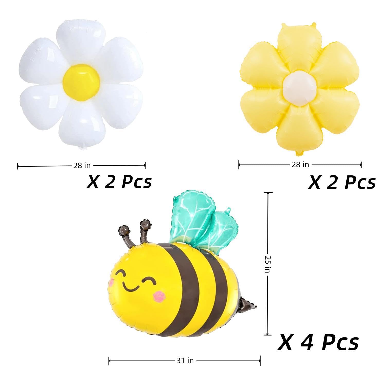 Jiahaoppx Bee Balloon Yellow and Black Bee Foil Mylar Balloons and Daisy Flower Balloons for Baby Shower Bee Themed Party Birthday Decoration Supplies 8 Pcs