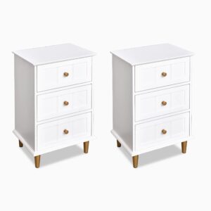 ceredeme nightstand with 3 drawers set of 2, wooden side table bedroom storage cabinet, simple and exquisite furniture in small space (2, white)