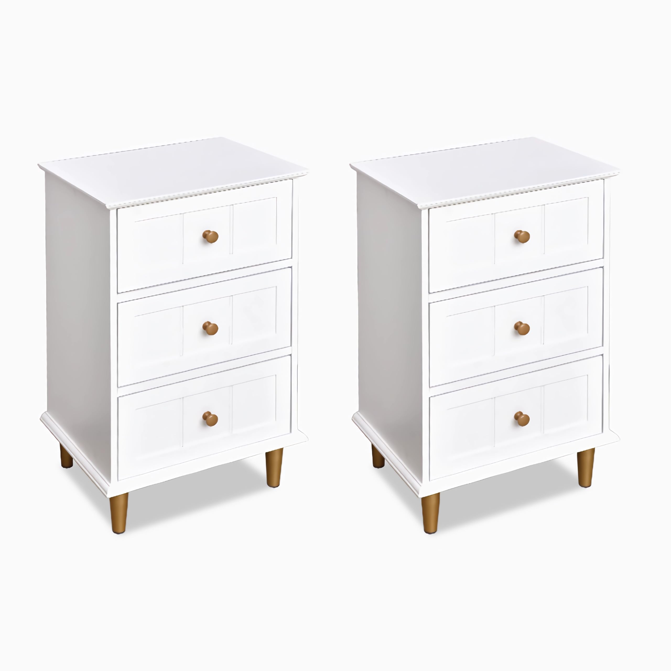 Ceredeme Nightstand with 3 Drawers Set of 2, Wooden Side Table Bedroom Storage Cabinet, Simple and Exquisite Furniture in Small Space (2, White)