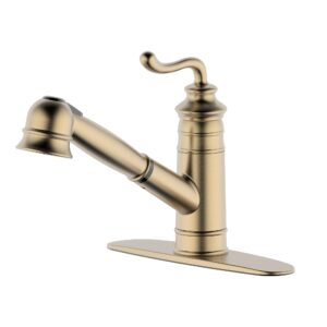 Derengge Brushed Gold Kitchen Faucet,Single Handle Kitchen Sink Faucet Pull Out Sprayer Kitchen Sink Faucet with Deck Plate, 1 Hole or 3 Hole Installation,F-825-BG