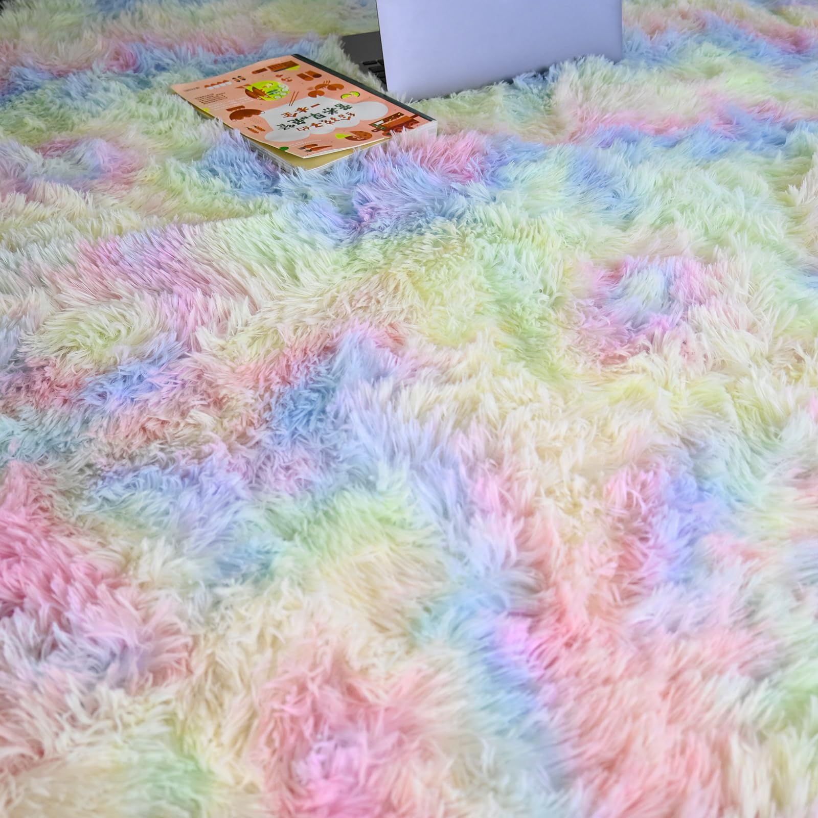 Beyeutao Area Rug Rainbow Fluffy Living Rugs 4.6x6.6 Feet Soft Indoor Modern Fluffy Living Room Carpets for Girls Bedroom Home Decor Nursery Rug.