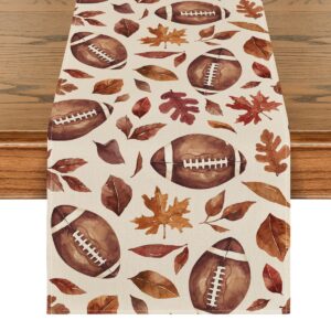 artoid mode rugby maple leaves football fall table runner, seasonal harvest autumn kitchen dining table decoration for home party decor 13x72 inch