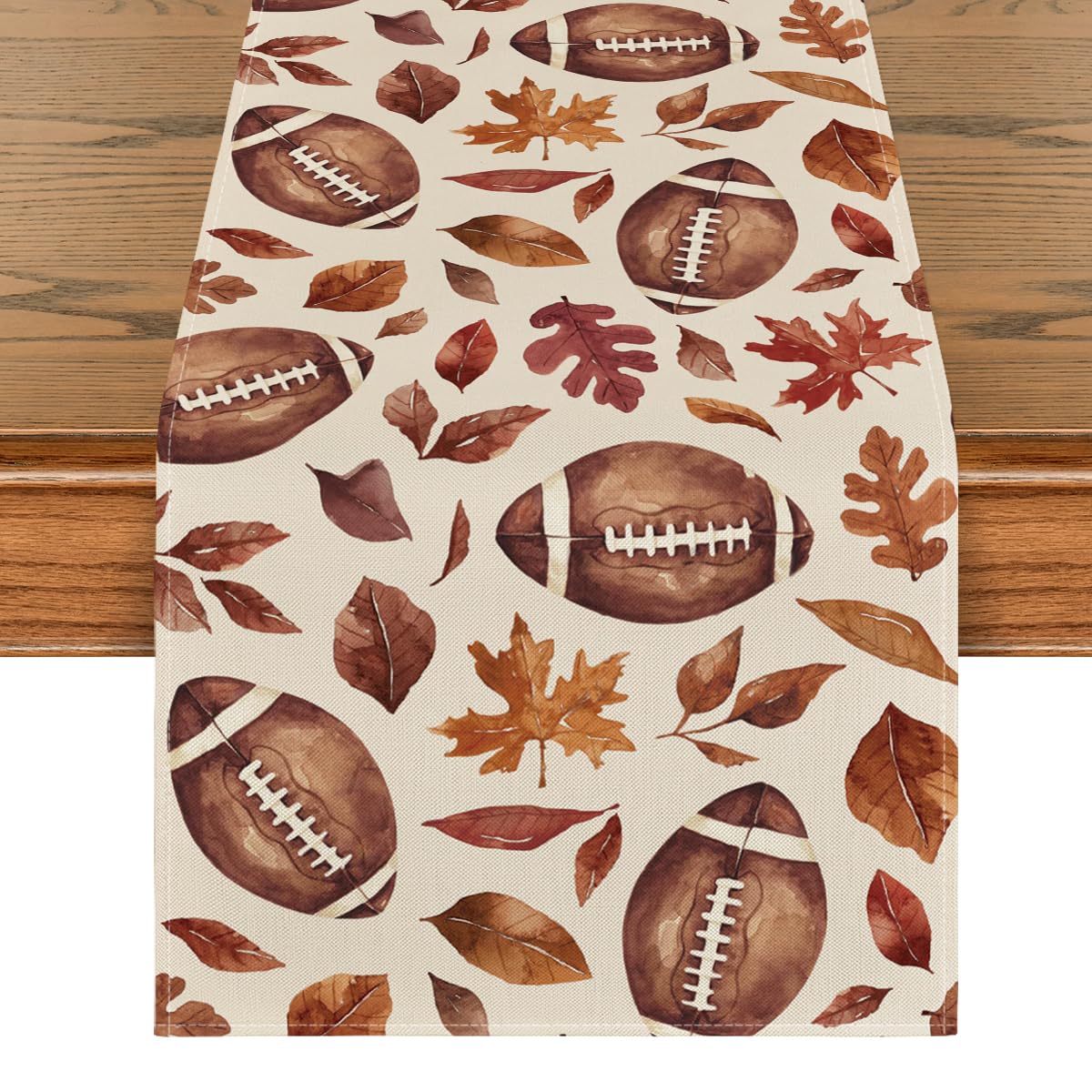 Artoid Mode Rugby Maple Leaves Football Fall Table Runner, Seasonal Harvest Autumn Kitchen Dining Table Decoration for Home Party Decor 13x72 Inch