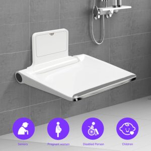 MOOFI Folding Shower Seat Wall Mounted, Fold Down Shower Bench with Larger Seat Area, Bathroom Seating Chair, Home Care, Bath Safety Furniture, Hold up to 450lbs, 36 x 29.5cm White