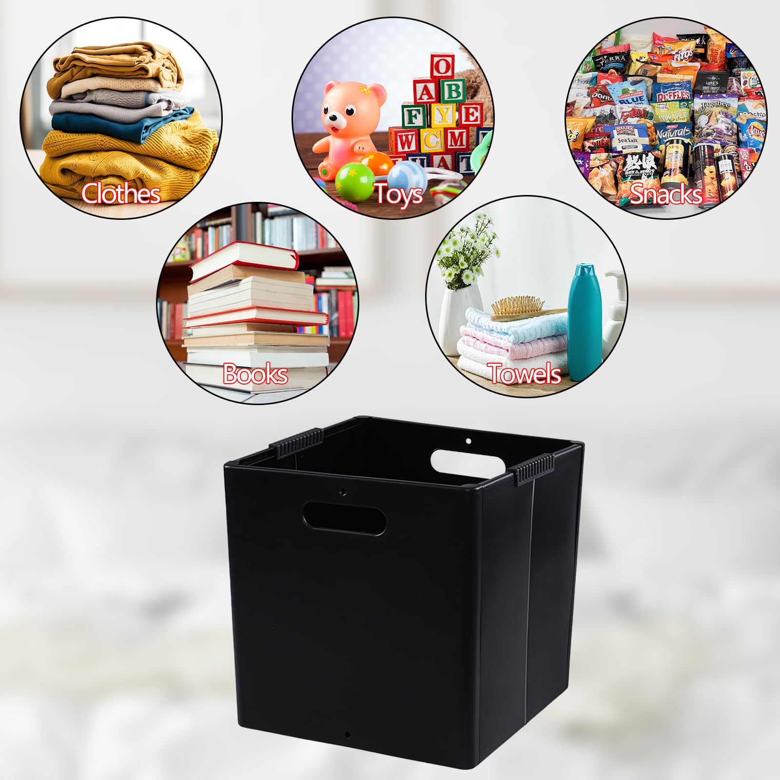 Anbers 4 Packs Collapsible Plastic Cube Storage Bins, Black Foldable Storage Cube Bins