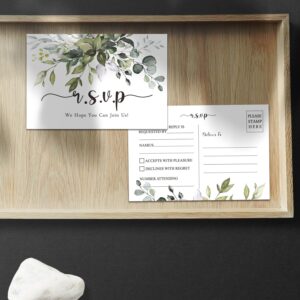 KORTTITALO 50 RSVP Postcards - Rustic leaf Response Cards, Blank with Mailing Side, Response Cards for Wedding, Bridal Shower, Baby Shower, Bachelorette Party.