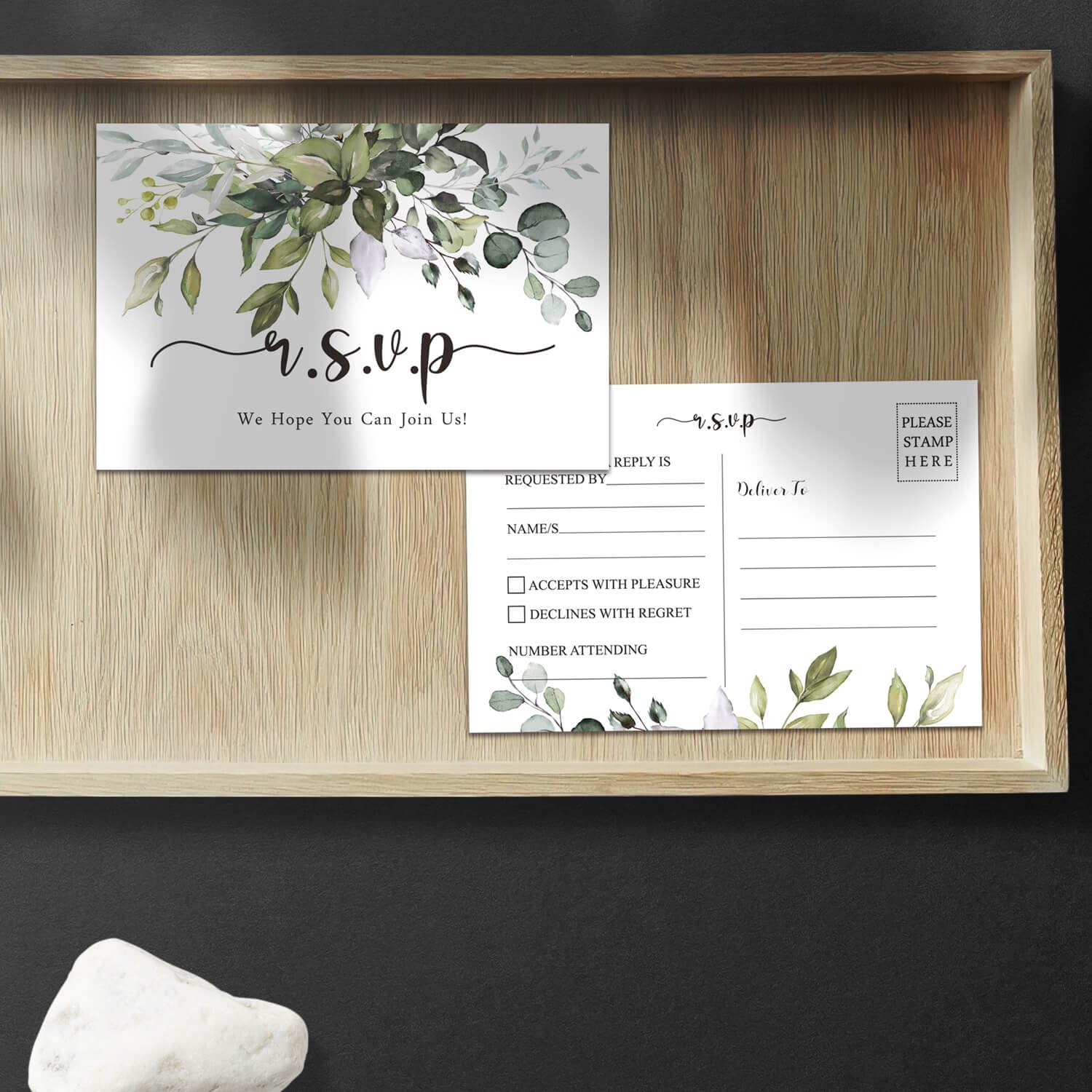 KORTTITALO 50 RSVP Postcards - Rustic leaf Response Cards, Blank with Mailing Side, Response Cards for Wedding, Bridal Shower, Baby Shower, Bachelorette Party.