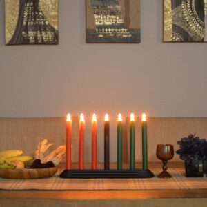 Kwanzaa Kinara Candle Holder Set with Flameless Battery Powered Electric Candles