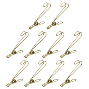 uxcell 20pcs clothespin with hook stainless steel universal hanging clips for laundry clothes display photo storage item (92mm gold)