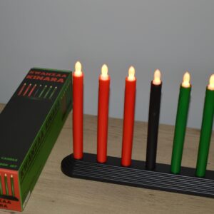 Kwanzaa Kinara Candle Holder Set with Flameless Battery Powered Electric Candles