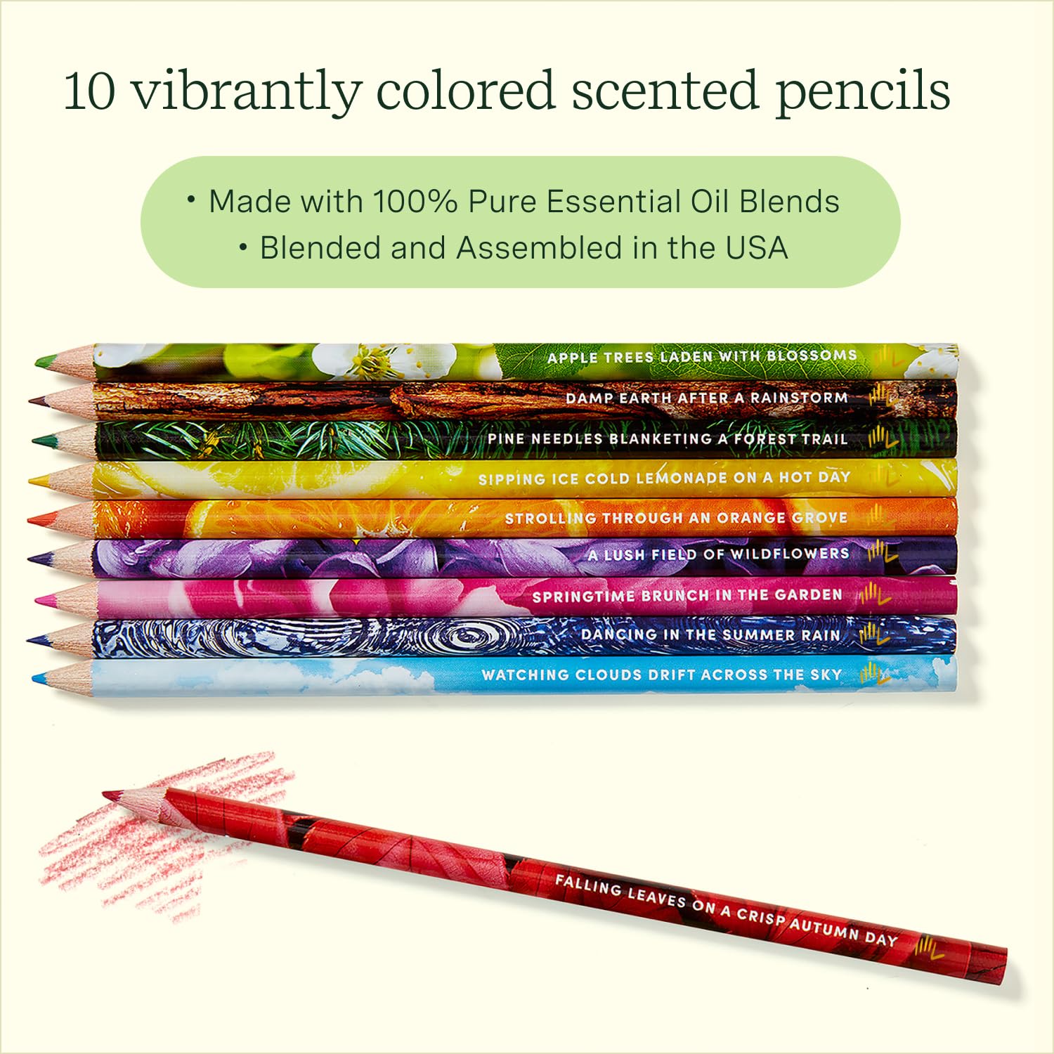 Lifelines Scented Colored Pencils, 10-Pack Classic Palette - Rub & Sniff Color Pencil Set Infused with Essential Oil Blends for Arts & Crafts, Coloring Books & School Supplies