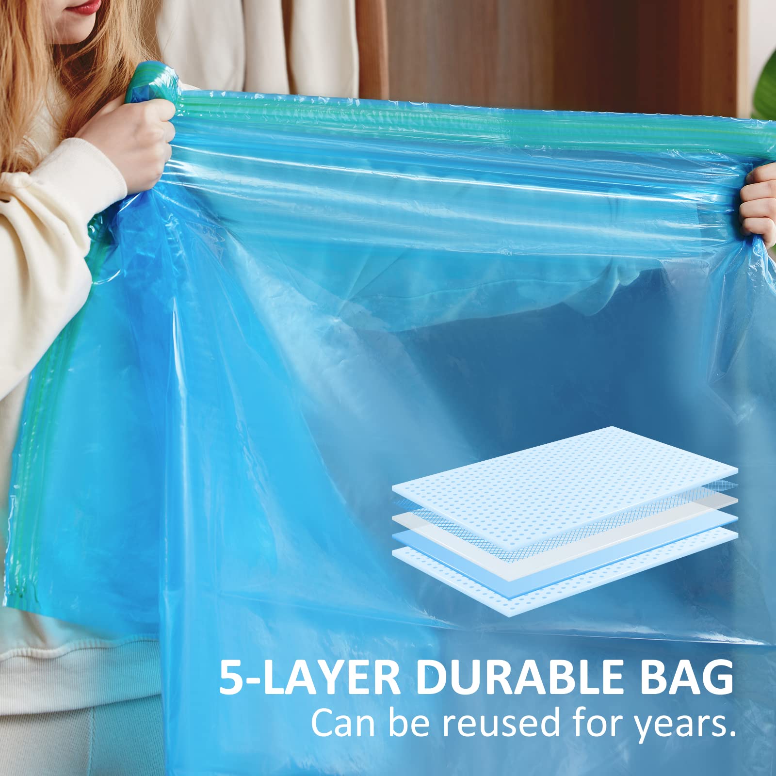 LEVERLOC Vacuum Storage Bags 4 Pack Blue Space Saver Bags, Jumbo Cube 31x40x15 inch, Large Vacuum Sealer Bags For Beddings Blankets Comforters Quilts Duvets Pillows, Closet Organizers and Storage