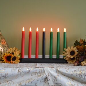 Kwanzaa Kinara Candle Holder Set with Flameless Battery Powered Electric Candles