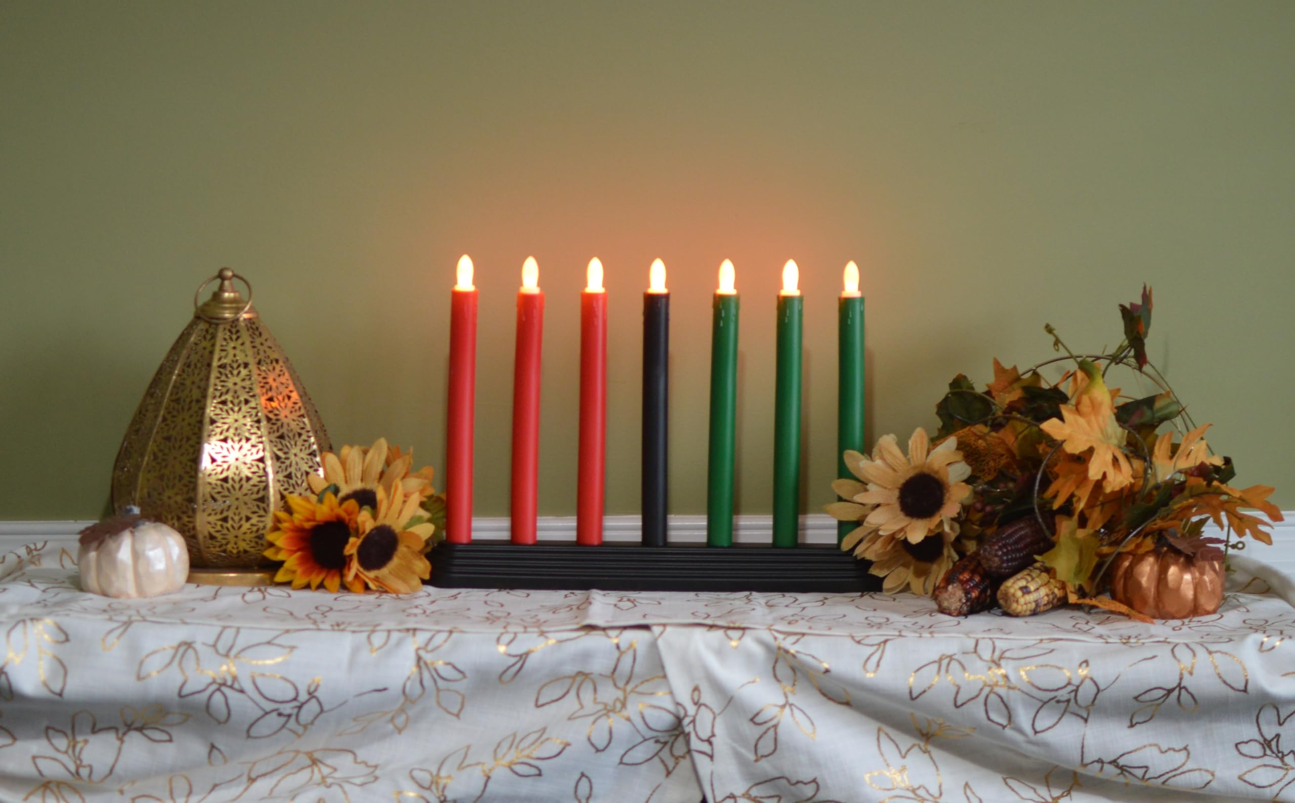 Kwanzaa Kinara Candle Holder Set with Flameless Battery Powered Electric Candles