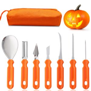 nwestun halloween pumpkin carving kit tools, professional heavy duty carving set, stainless steel pumpkin carving set, halloween pumpkin carving tools-gift for halloween(7pcs)