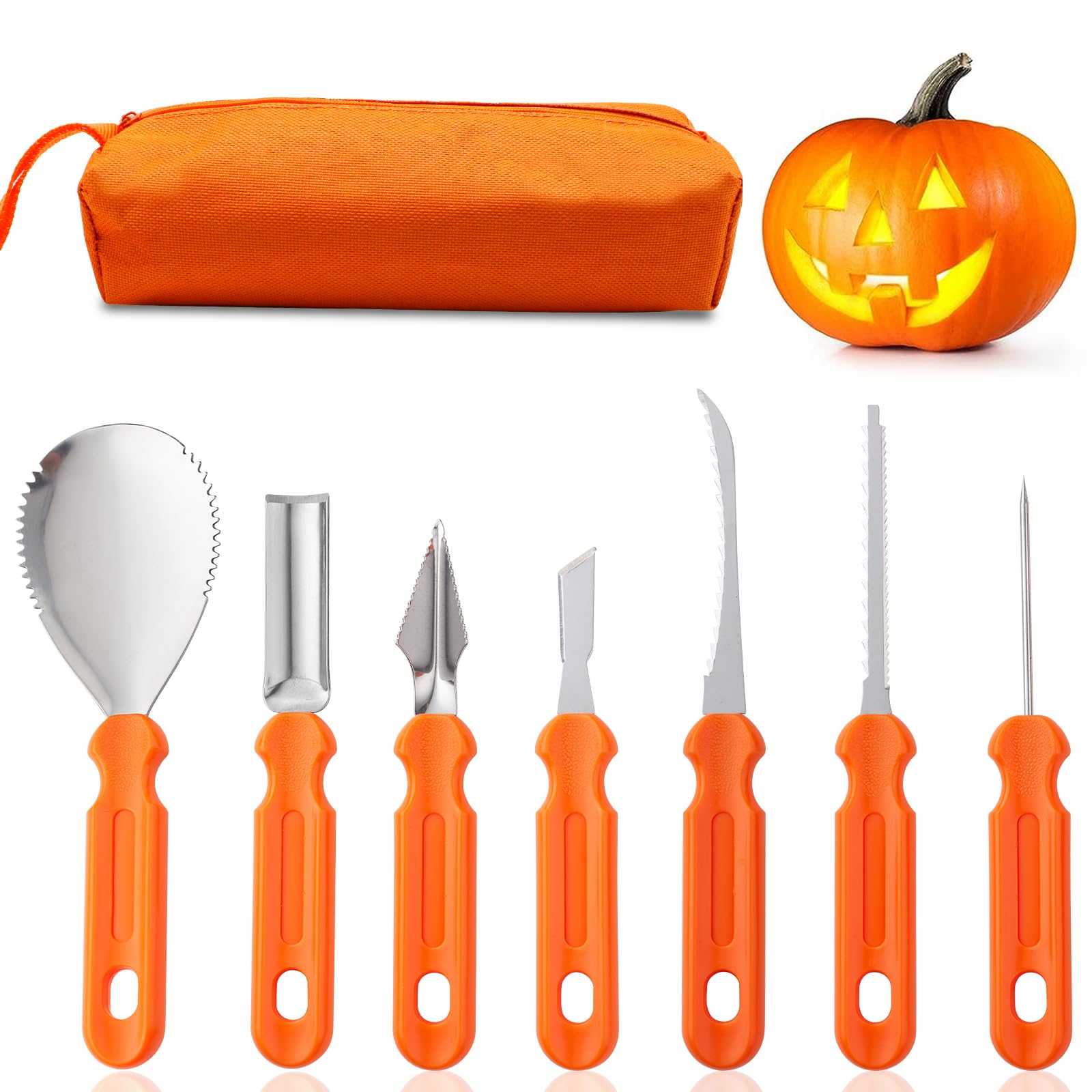 NWESTUN Halloween Pumpkin Carving Kit Tools, Professional Heavy Duty Carving Set, Stainless Steel Pumpkin Carving Set, Halloween Pumpkin Carving Tools-Gift for Halloween(7PCS)