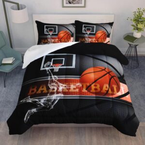 ailonen bedding set, queen 3d basketball comforter set for boys kids teen, microfiber, 1 comforter + 2 pillowcases