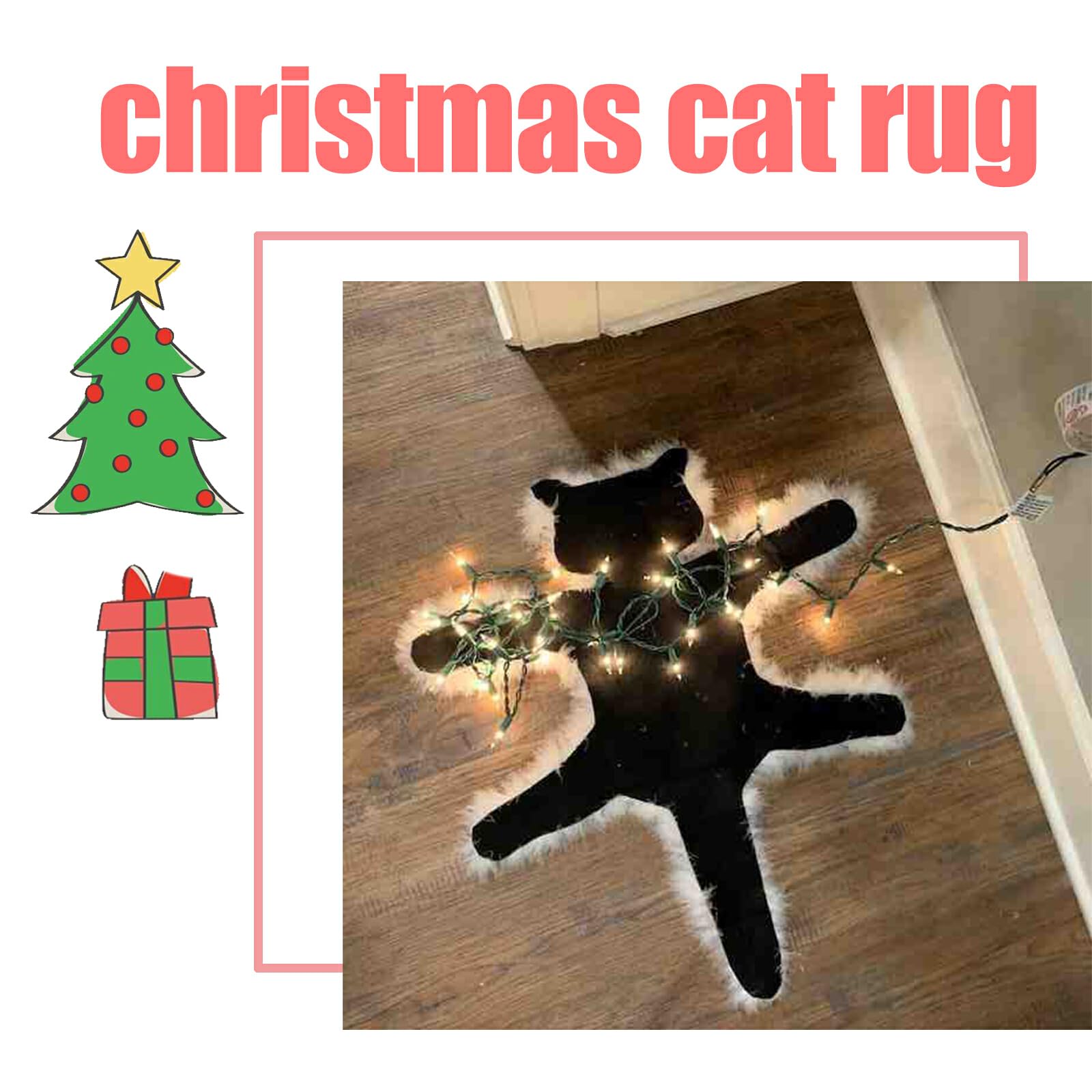 FQQWEE 23 Inch Cat Plush Carpet, Light up Fried Cat Rug Funny Christmas Lights Decoration, Furry Cat Blanket Area Rug, Plush Cat Rug Carpet for Home Bedroom Livingroom Xmas Decor(Warm light)