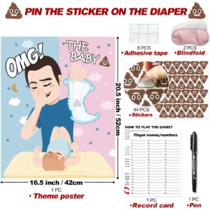 PARTYLOUD Pin The Sticker On The Diaper, Baby Shower Games, Funny Baby Shower Games Activities Diaper Theme Party Games Supplies Favors for Adults Girl Boy 44 Guests